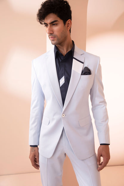 Sky Blue Tuxedo with Panelling on the Shirt Menswear