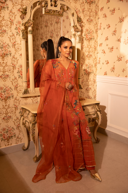 Orange Pichwai Kurta Set