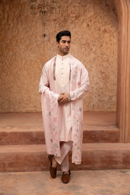 Rose Quartz Detail Embroidered Kurta Set