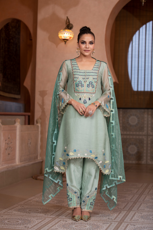 Meadow Sage Embroidered Kurta Set