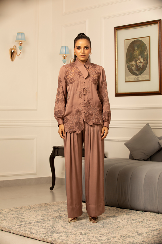 Mocha Luxe Embroidered Co-ord Set