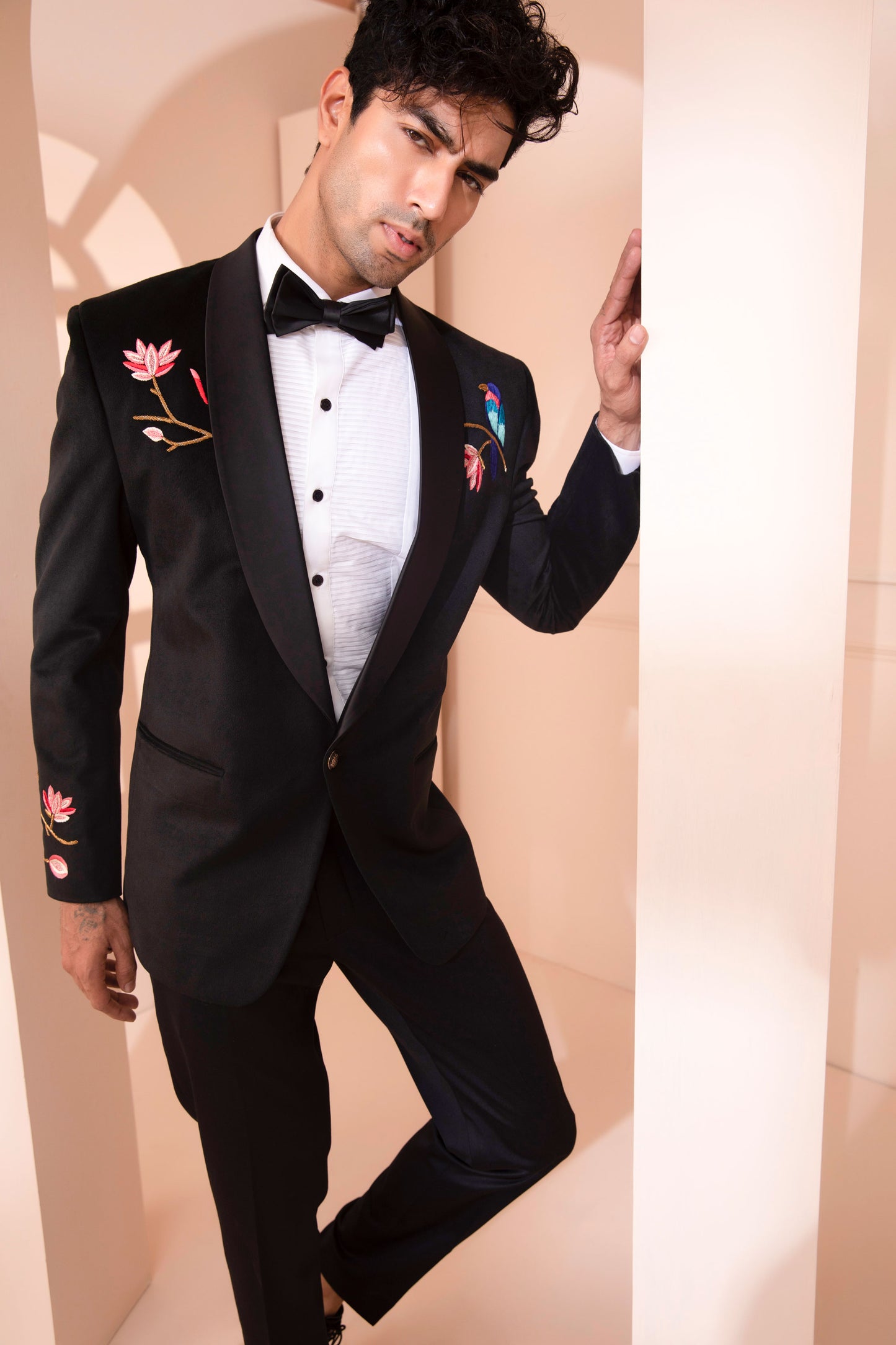 Black Embroidered Tuxedo Men