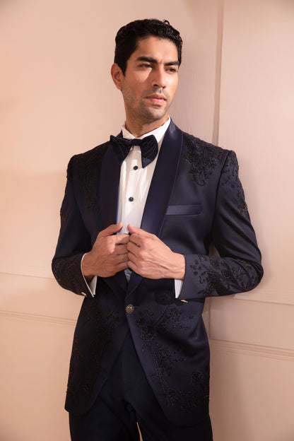Navy Blue Color Heavy Embroidered Tuxedo
