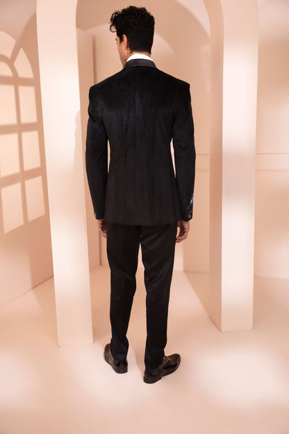 Black Embroidered Tuxedo Men