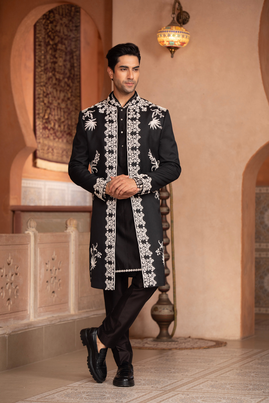 Midnight Royalty Embroidered Open Style Indo Western Kurta Set
