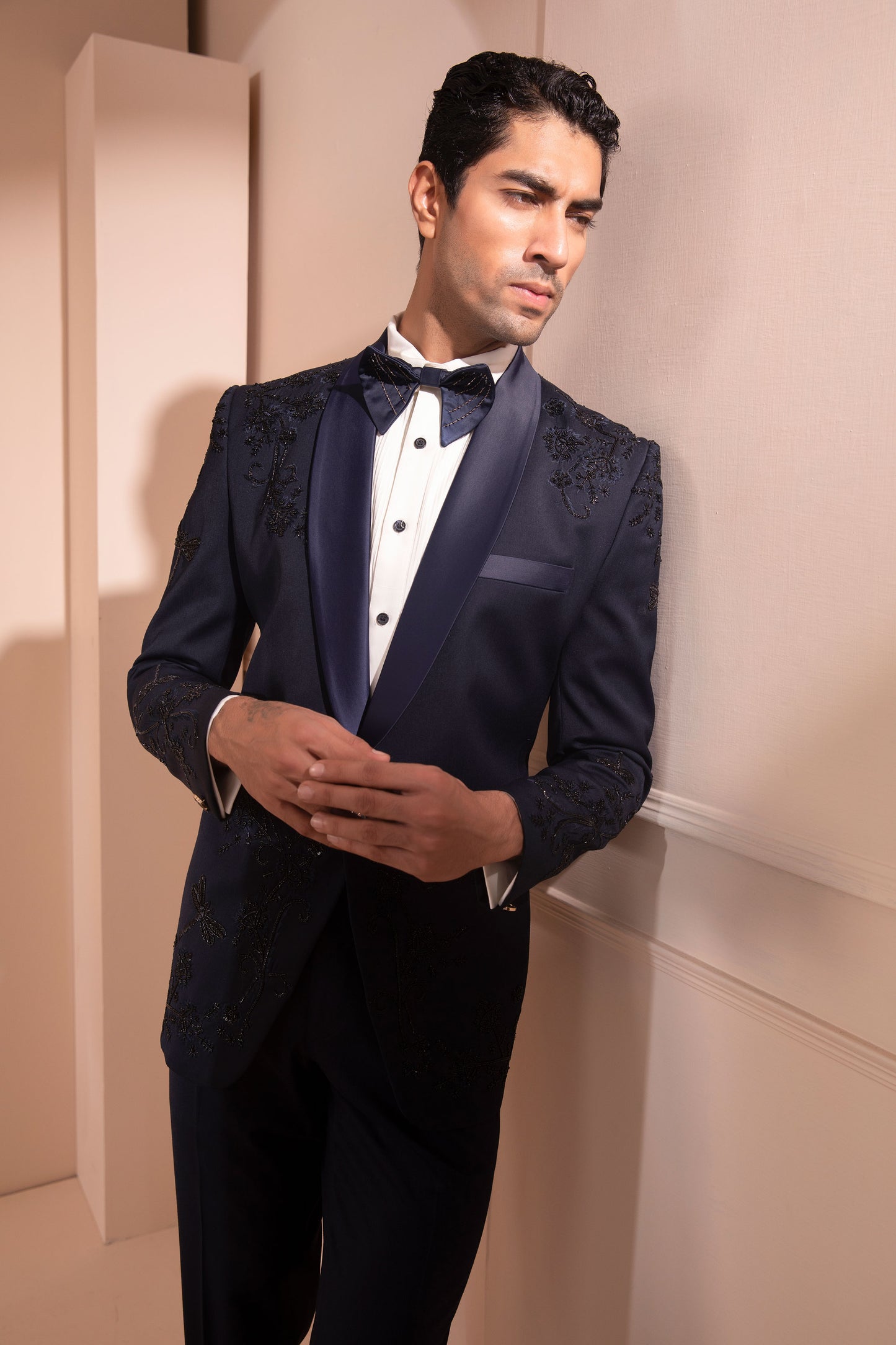 Navy Blue Color Heavy Embroidered Tuxedo