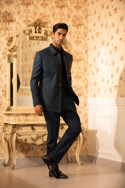 Midnight Teal Regal Bandhgala Suit