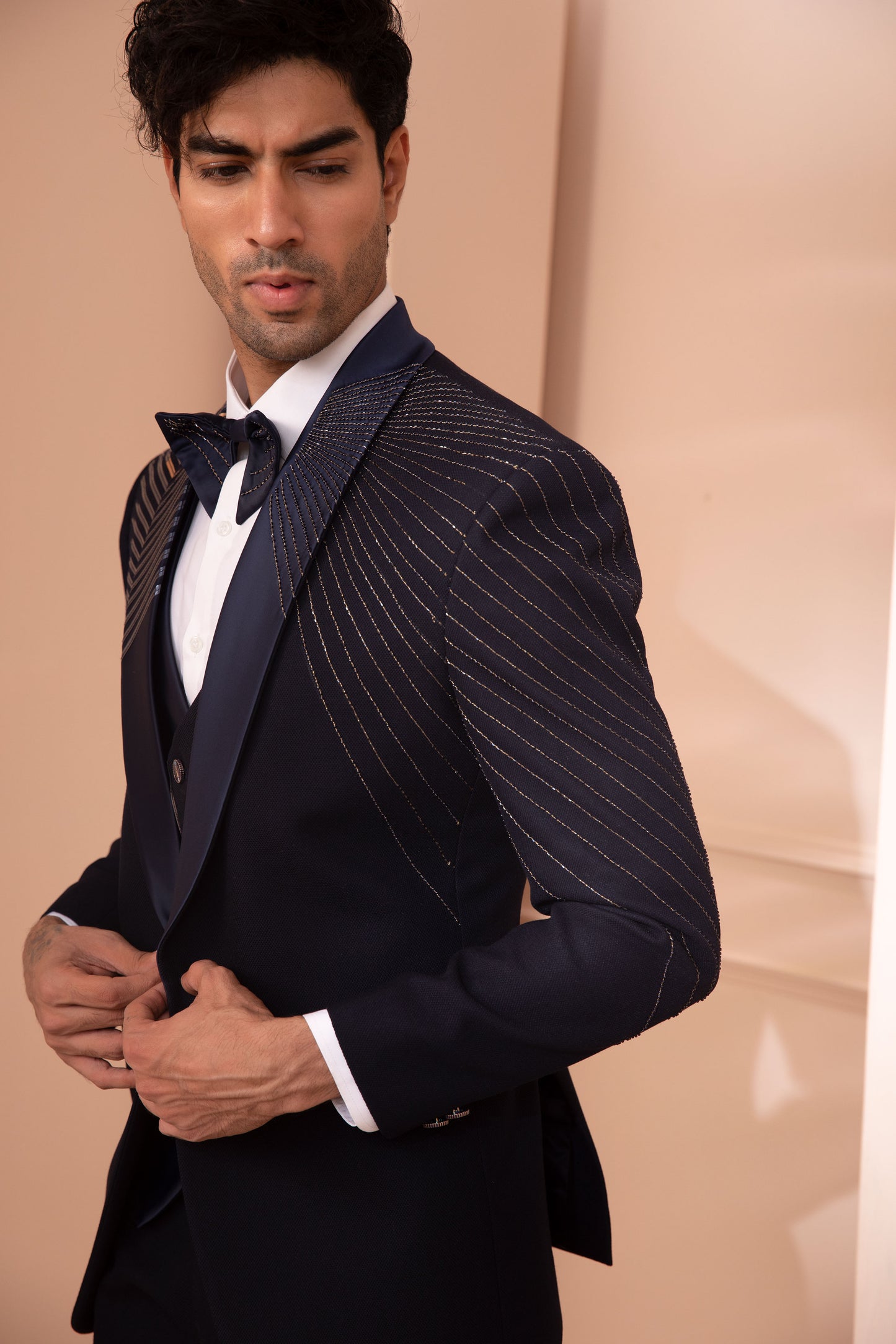 Navy Blue Emboidered Tuxedo