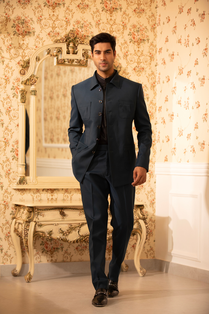 Midnight Teal Regal Bandhgala Suit