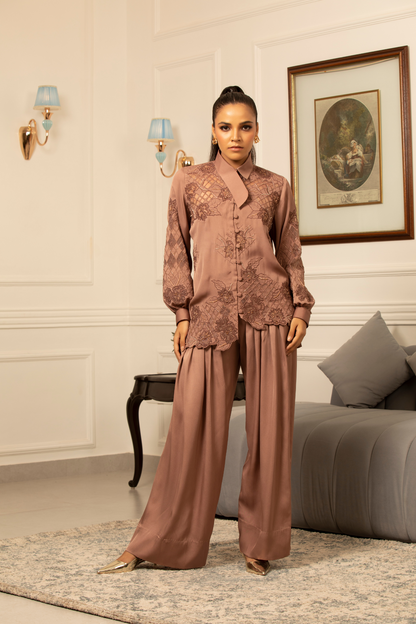 Mocha Luxe Embroidered Co-ord Set