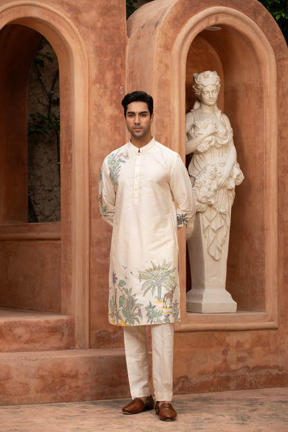 Ivory Paradise Bird Hand-Painted Kurta Set
