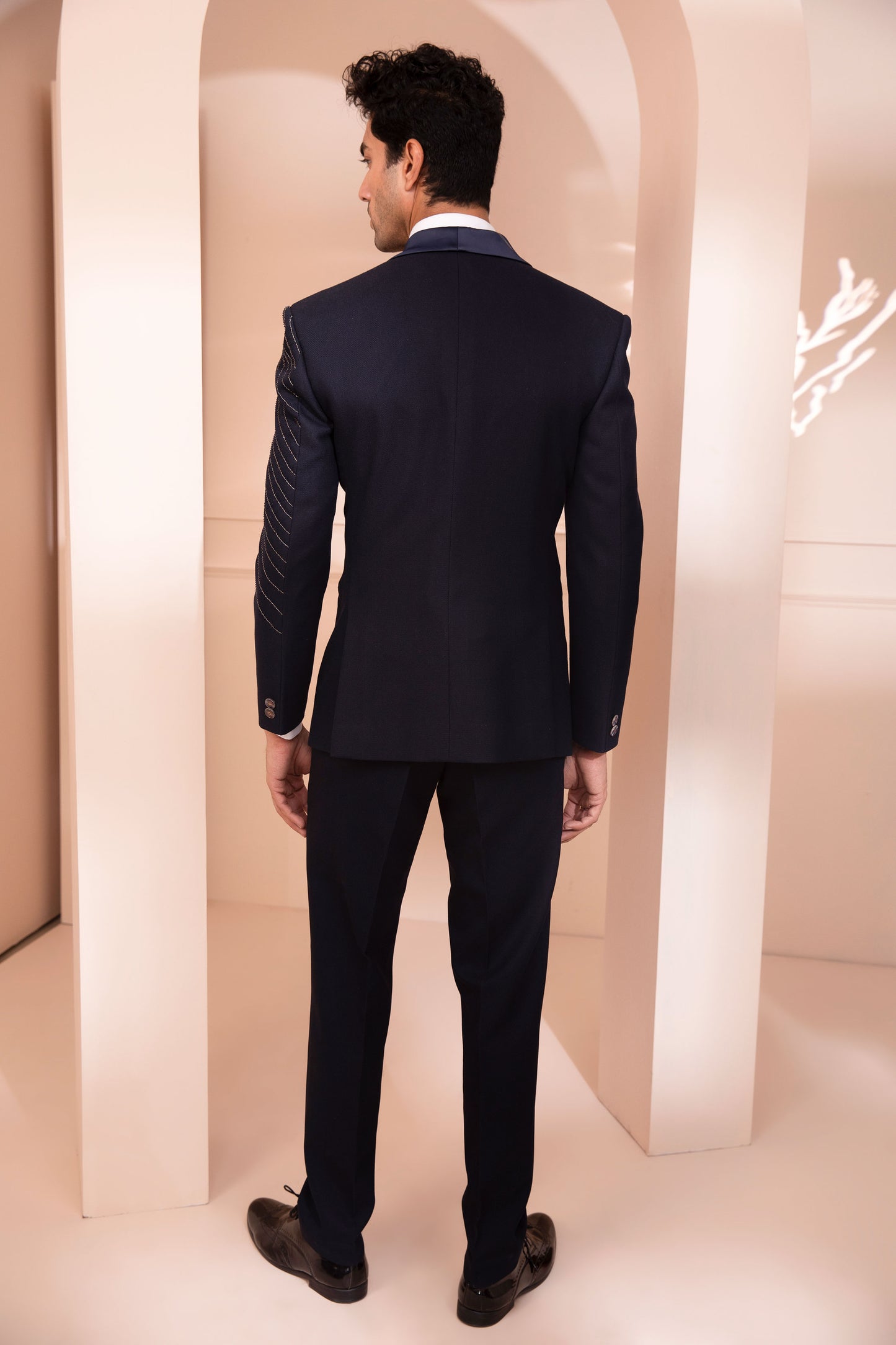 Navy Blue Emboidered Tuxedo