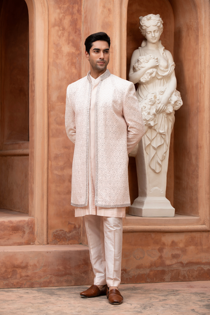 Blush Radiance Mirror Work Open Style Indowestern Kurta Set