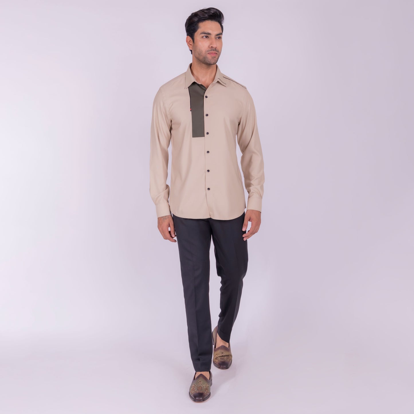 Tan Color Block Shirt