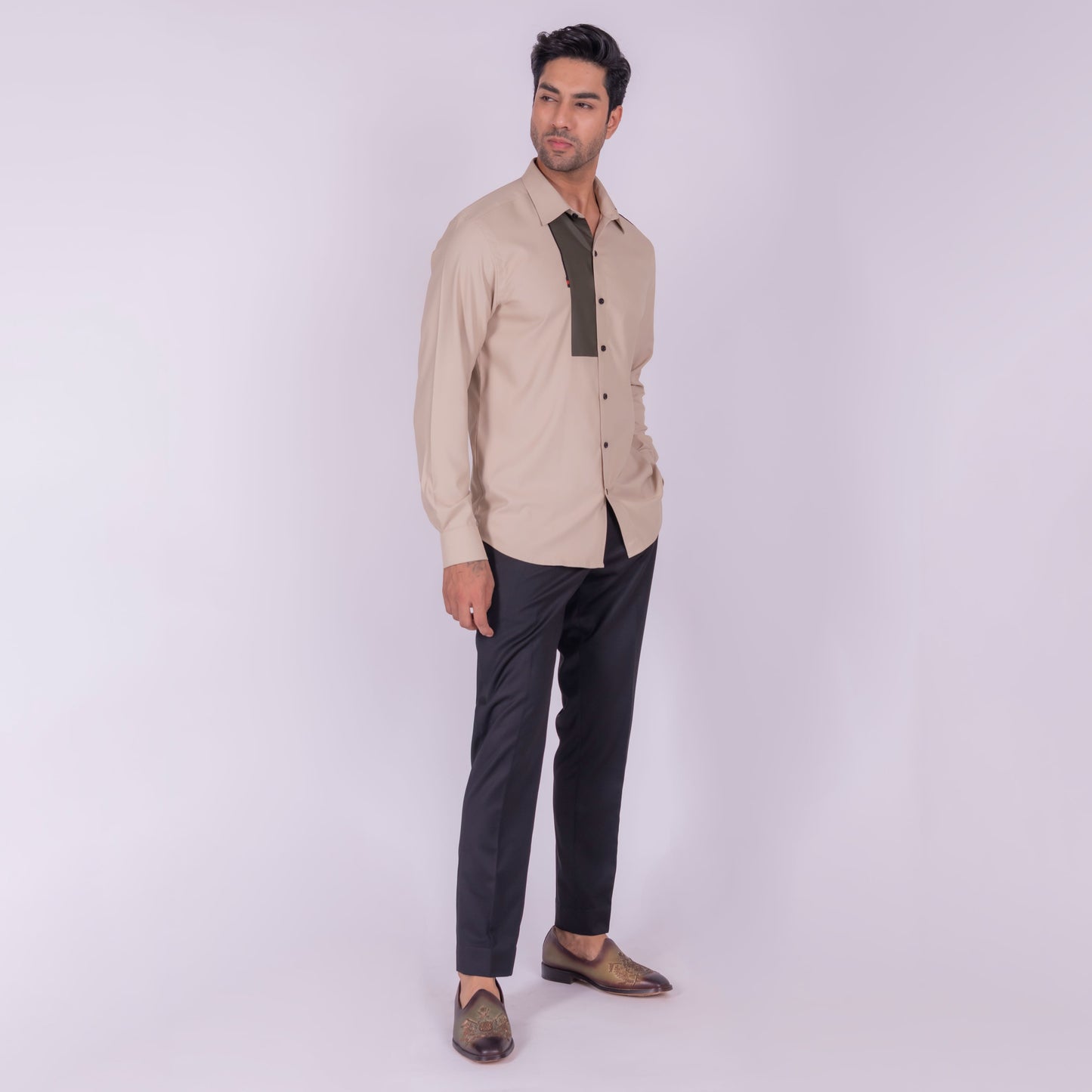Tan Color Block Shirt