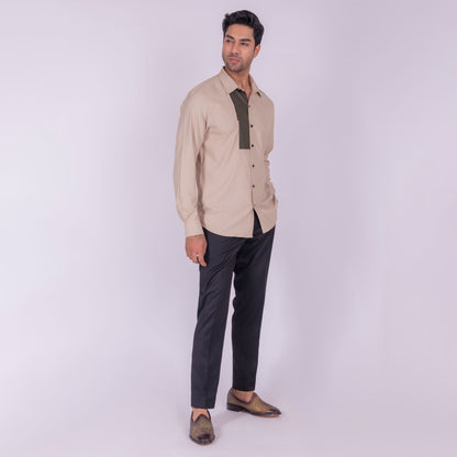 Tan Color Block Shirt