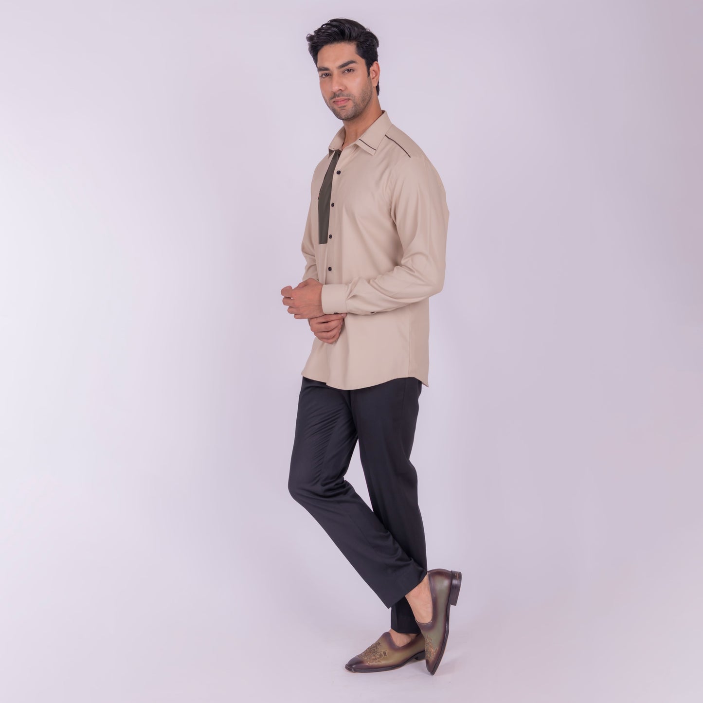 Tan Color Block Shirt
