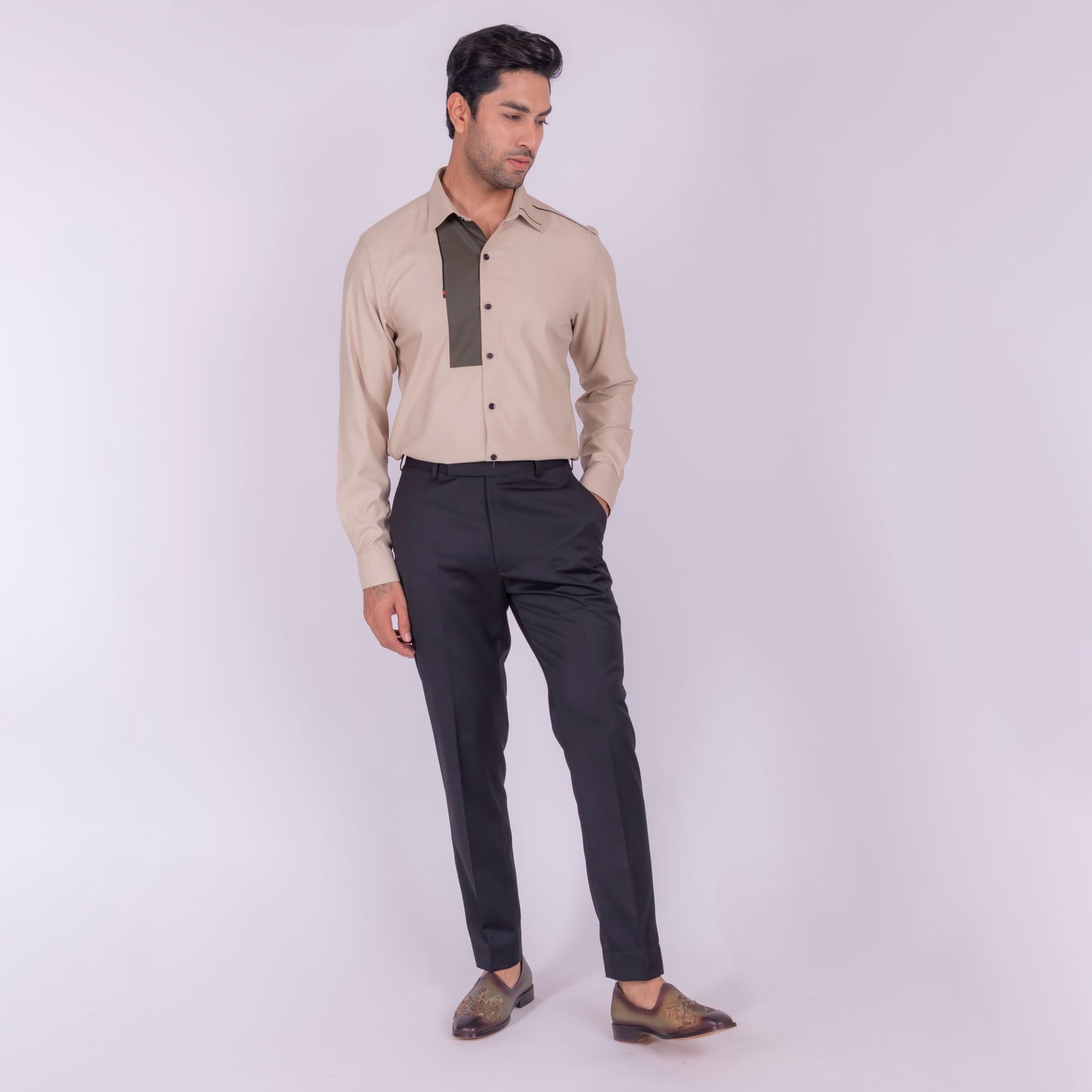 Tan Color Block Shirt