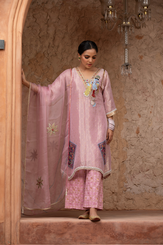 Pink Pichwai Kurta Set