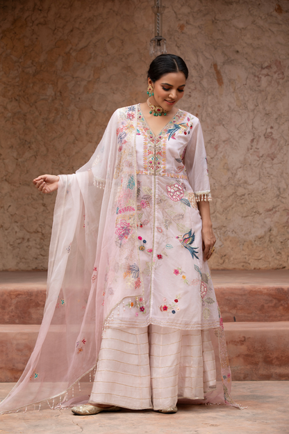 Pearl Blush Floral Anarkali Set