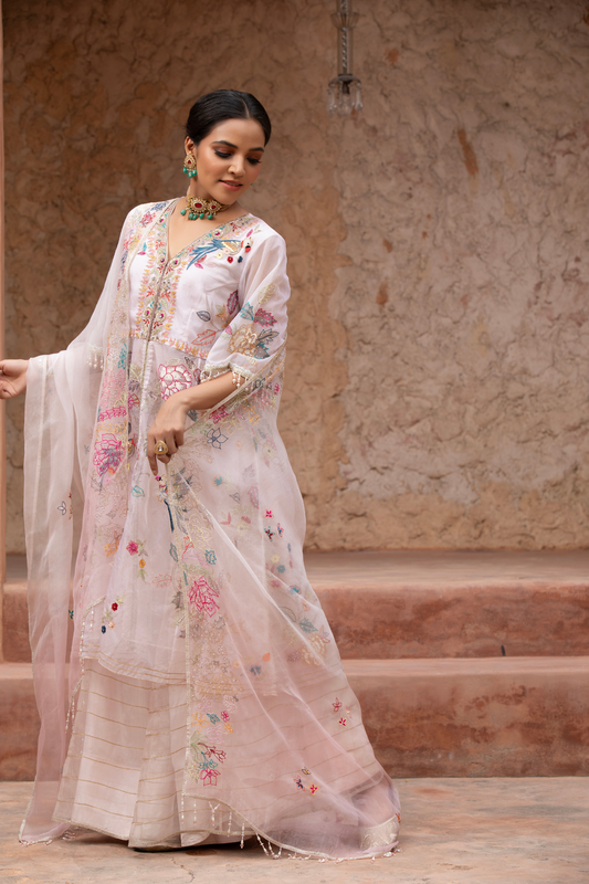 Pearl Blush Floral Anarkali Set